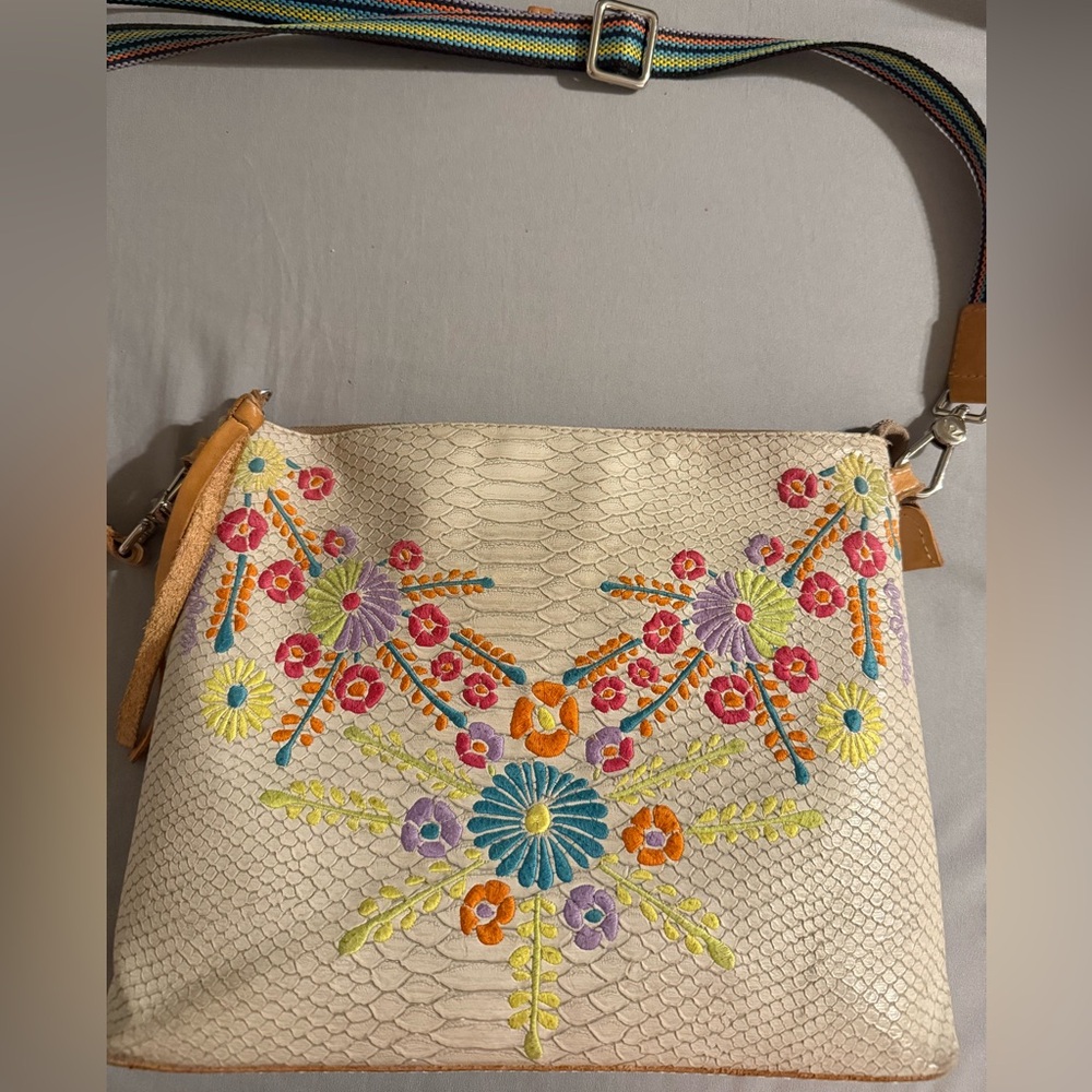 Consuela Cream Crossbody Bag with Floral Embroidery